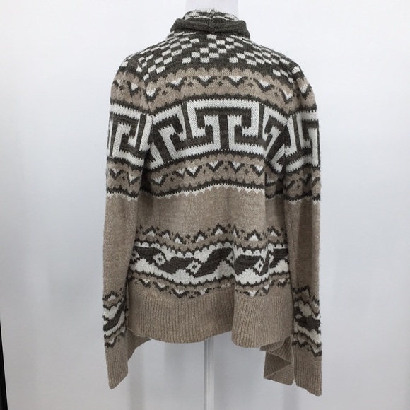 Abercrombie & Fitch Cardigan Sweater Womens XS Small‎ Tan White Aztec Knit - Picture 5 of 15
